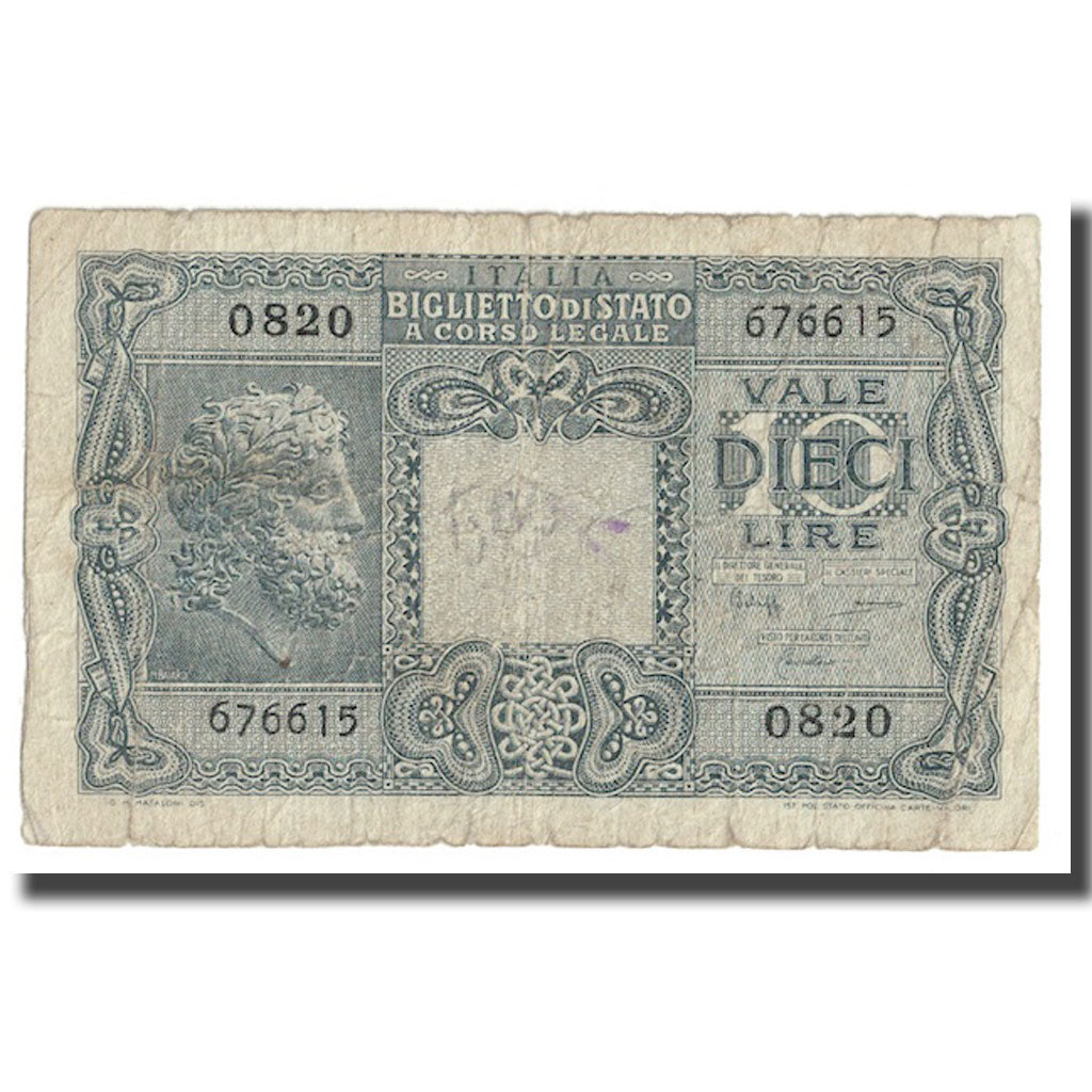 Banknote, Italy, 10 Lire, 1944, 1944-11-23, KM:32c, VG(8-10)