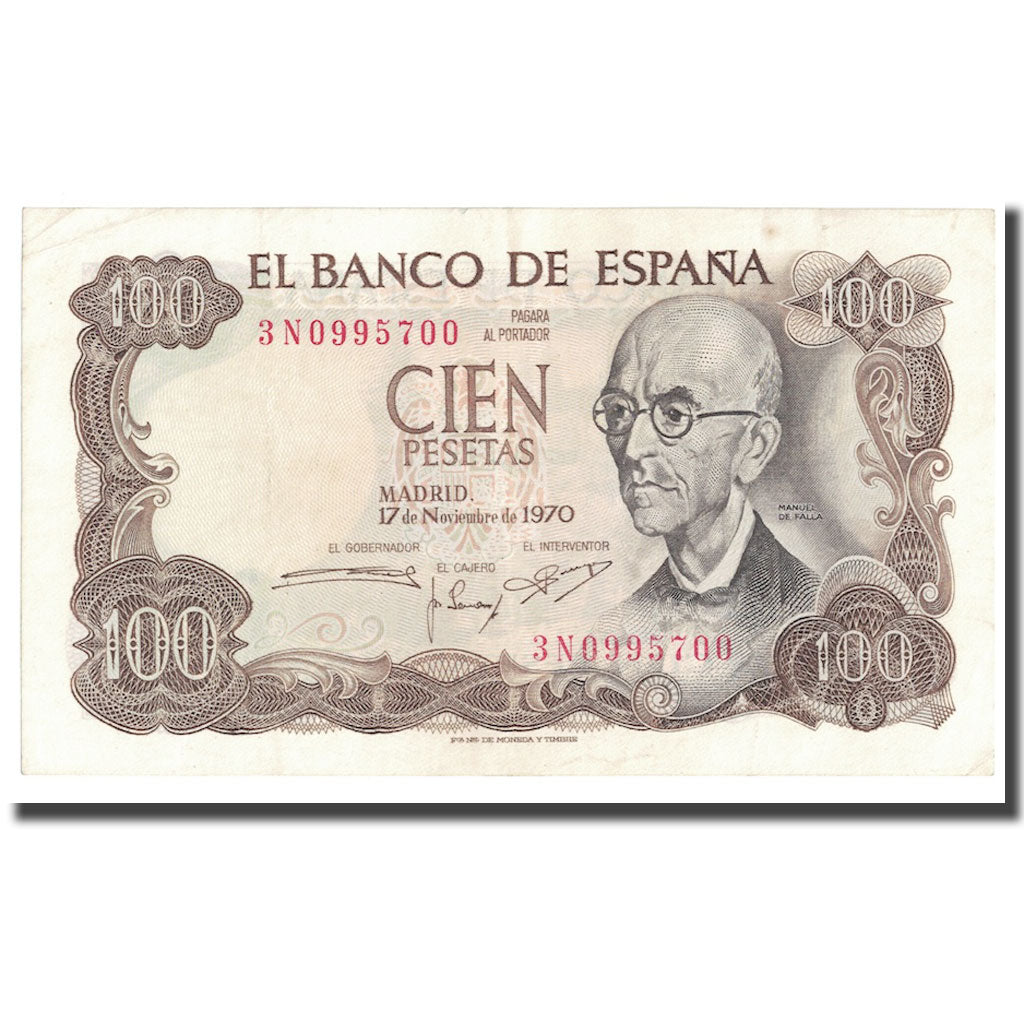 Nota, Espanha, 100 Pesetas, 1970, 1970-11-17, KM:152a, AU(55-58)