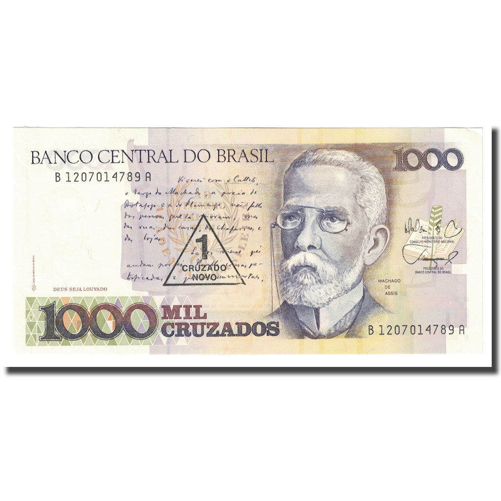 Biljet, Brazilië, 1 Cruzado Novo on 1000 Cruzados, Undated (1989), KM:216b