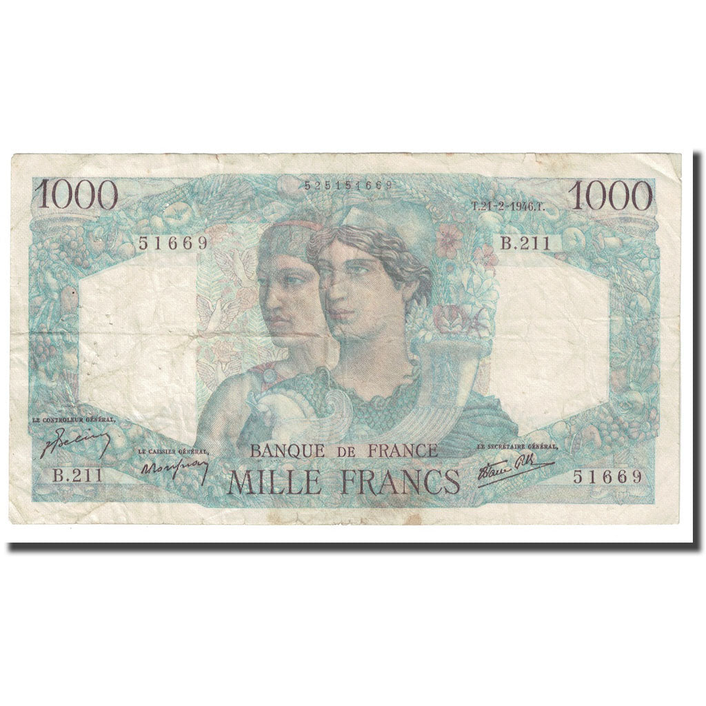Frankrijk, 1000 Francs, Minerve et Hercule, 1946, 1946-02-21, TB, Fayette:41.11
