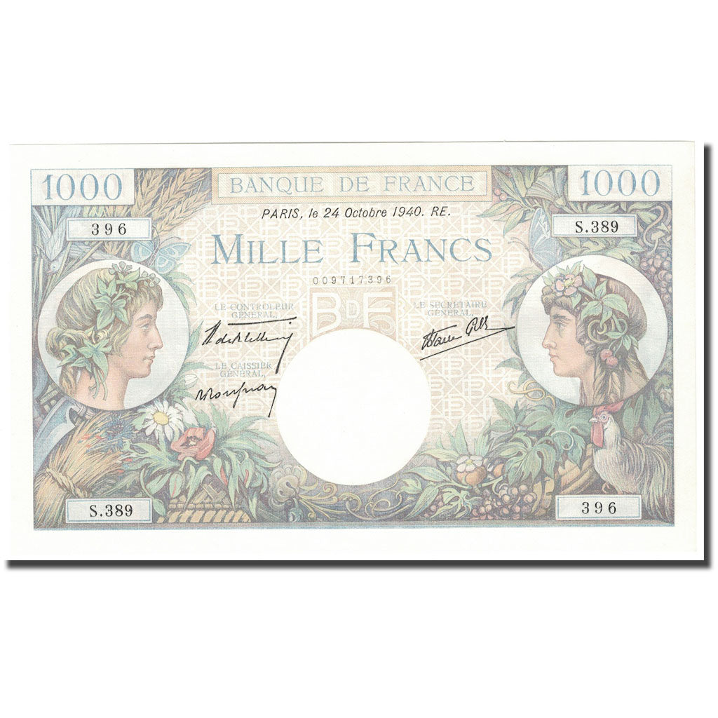 France, 1000 Francs, Commerce et Industrie, 1940, 1940-10-24, UNC(65-70)