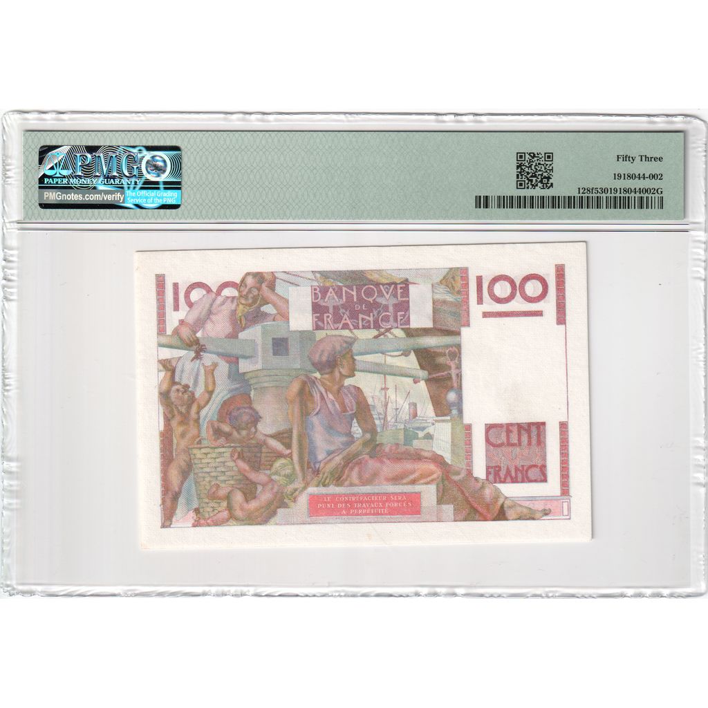 Frankrijk, 100 Francs, Jeune Paysan, 1947-07-17, M.203, AU 53, PMG