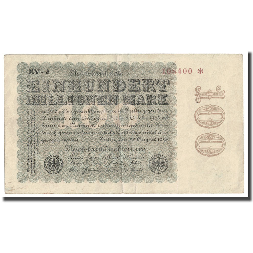 Banknote, Germany, 100 Millionen Mark, 1923, 1923-08-22, KM:107a, AU(50-53)