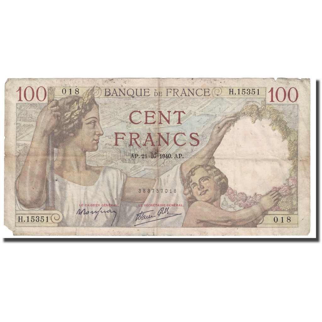 Francia, 100 Francs, Sully, 1940, 1940-10-24, MB, Fayette:26.69, KM:94