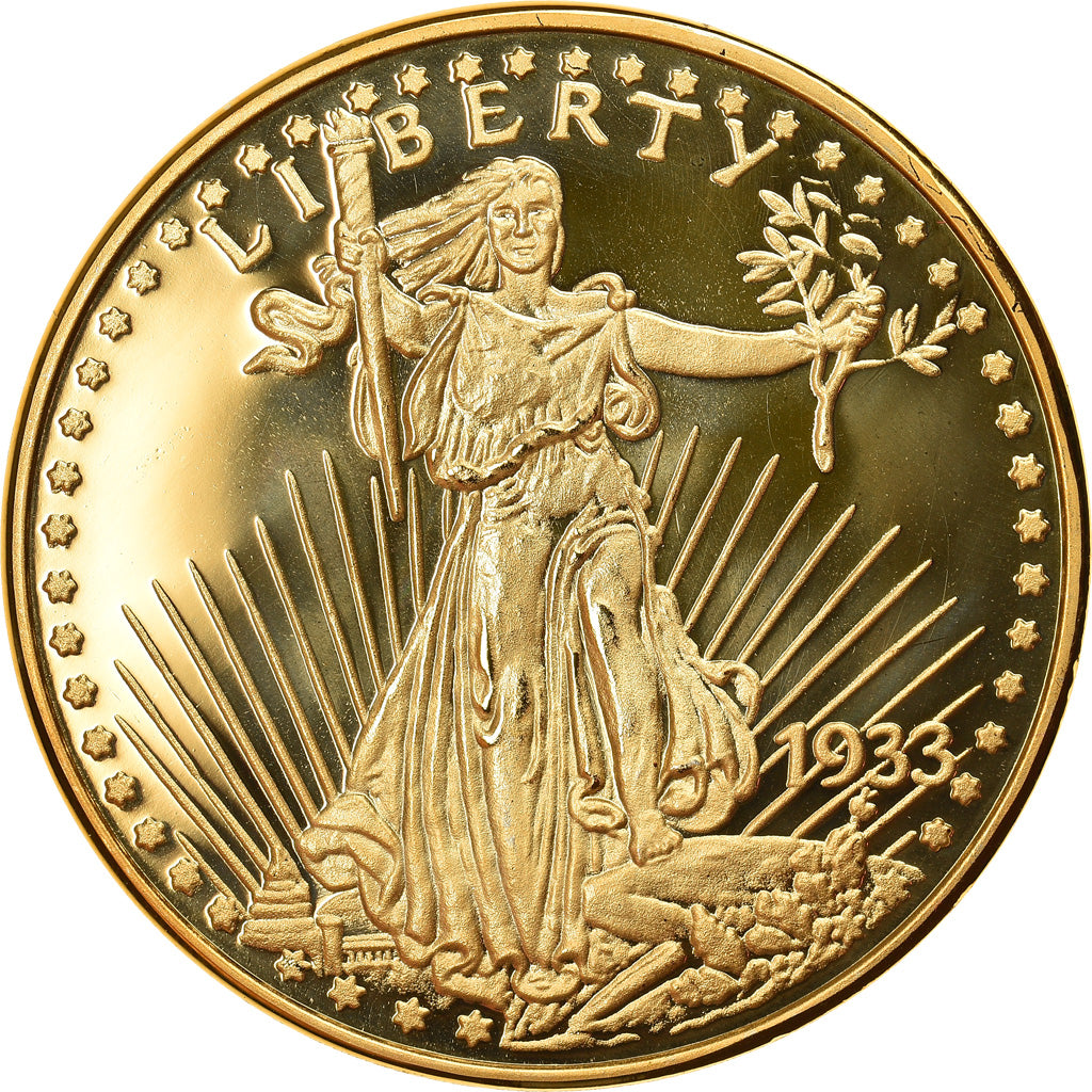 France, Medal, Reproduction Twenty Dollar Liberty, MS(65-70), Copper Gilt