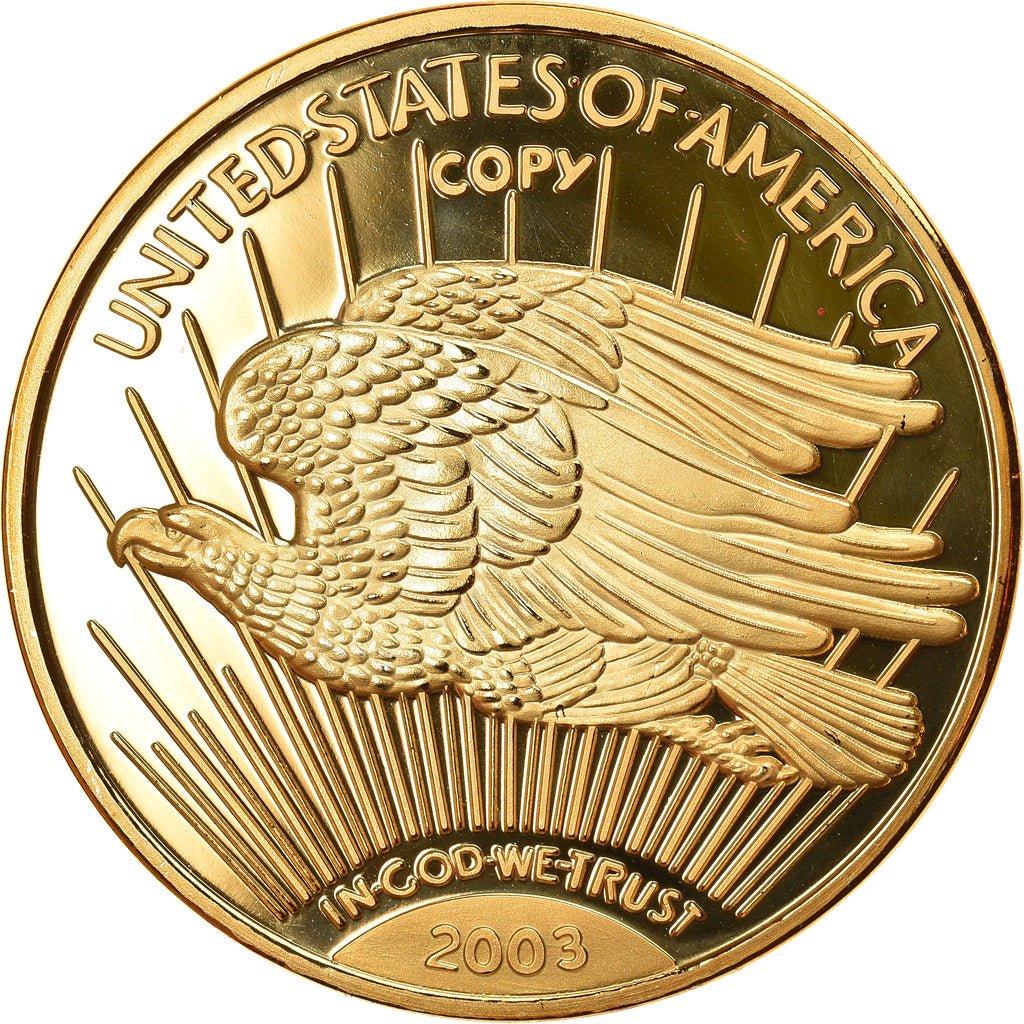 France, Medal, Reproduction Twenty Dollar Liberty, MS(65-70), Copper Gilt