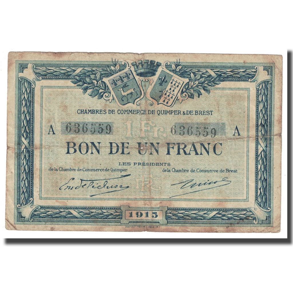 France, Quimper et Brest, 1 Franc, 1920, VF(20-25), Pirot:104-17