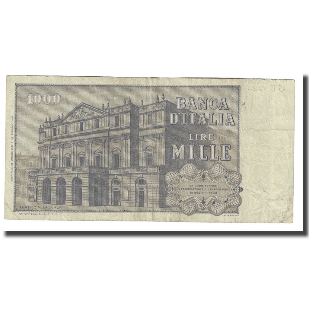 Billete, 1000 Lire, 1969, Italia, 1969-02-26, KM:101h, RC+