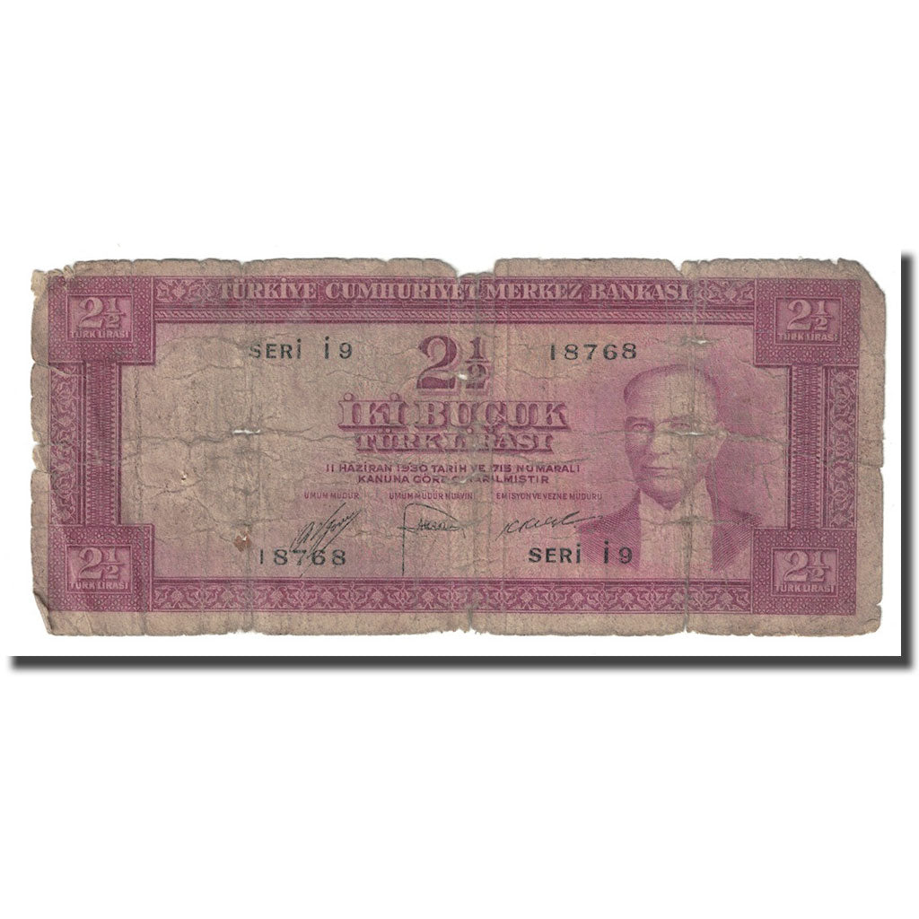 Billete, 2 1/2 Lira, 1957, Turquía, 1957-07-01, KM:152a, RC