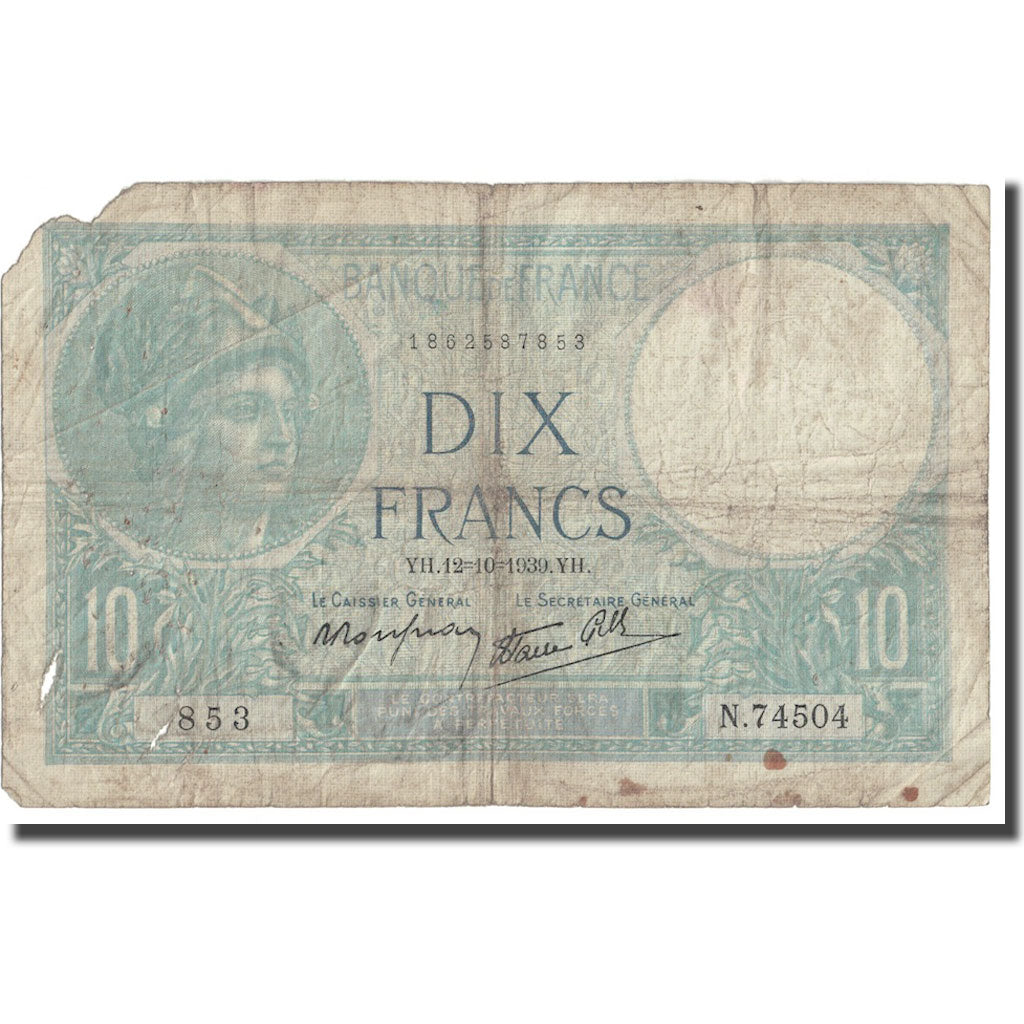 Francia, 10 Francs, Minerve, 1939, 1939-10-12, MC, Fayette:7.11, KM:84