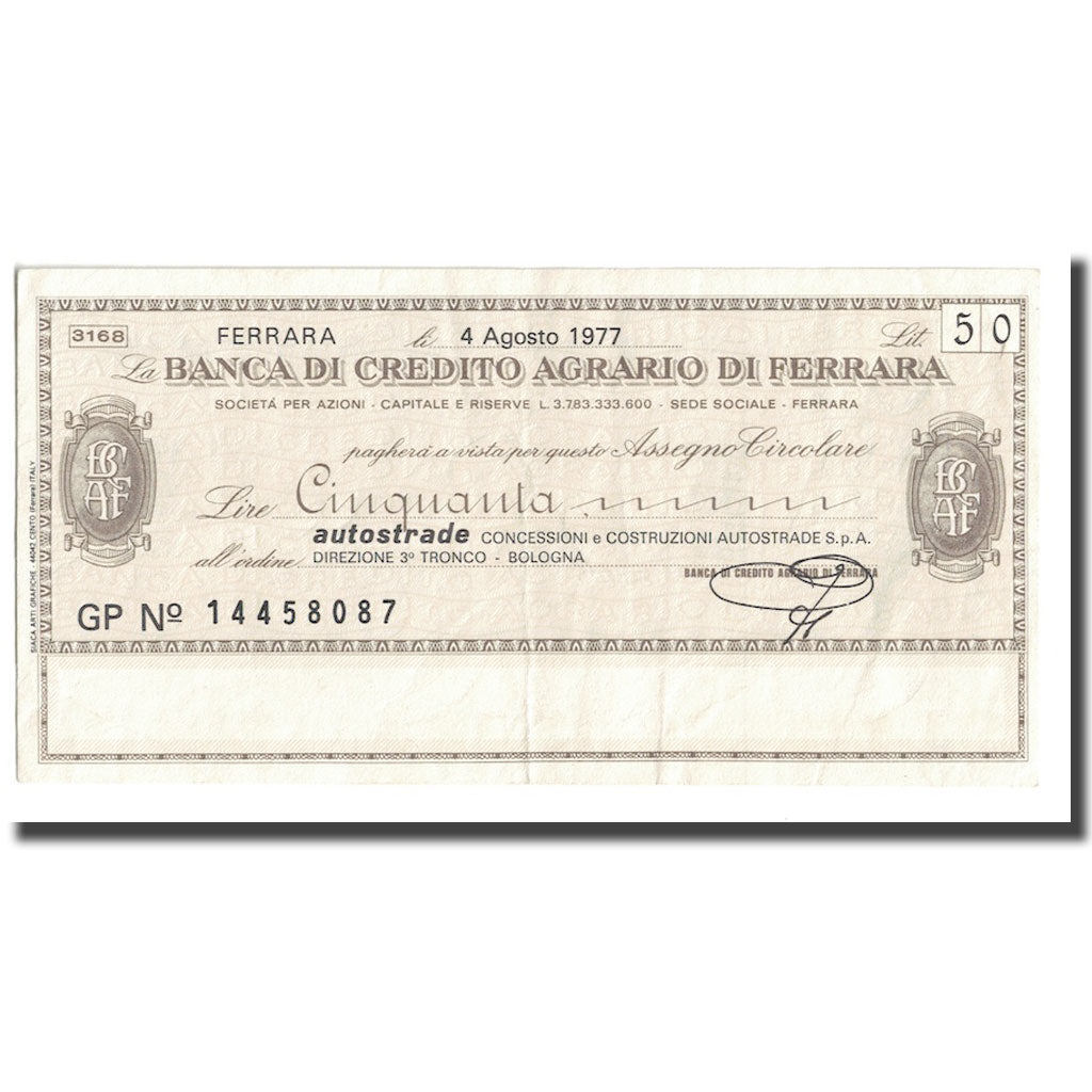 Geldschein, Italien, 50 Lire, 1977, 1977-08-04, Ferrara, VZ