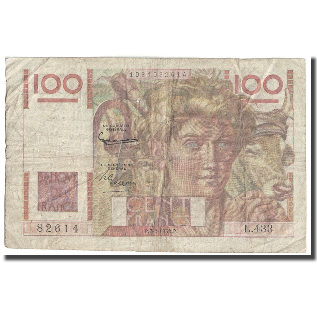 Francia, 100 Francs, Jeune Paysan, 1952, 1952-02-07, RC, Fayette:28.31, KM:128d