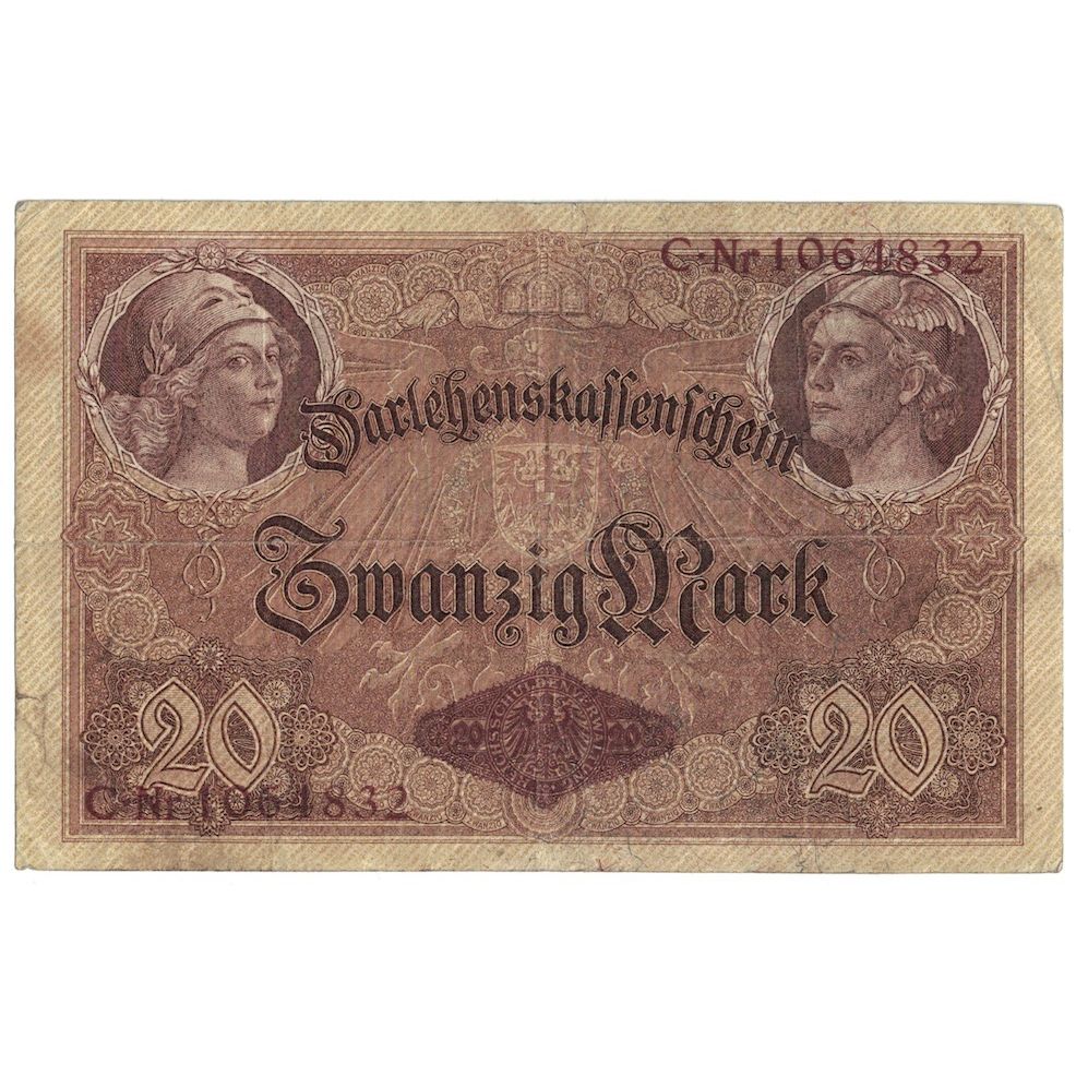 Banknote, Germany, 20 Mark, 1914, 1914-08-05, KM:48b, F(12-15)