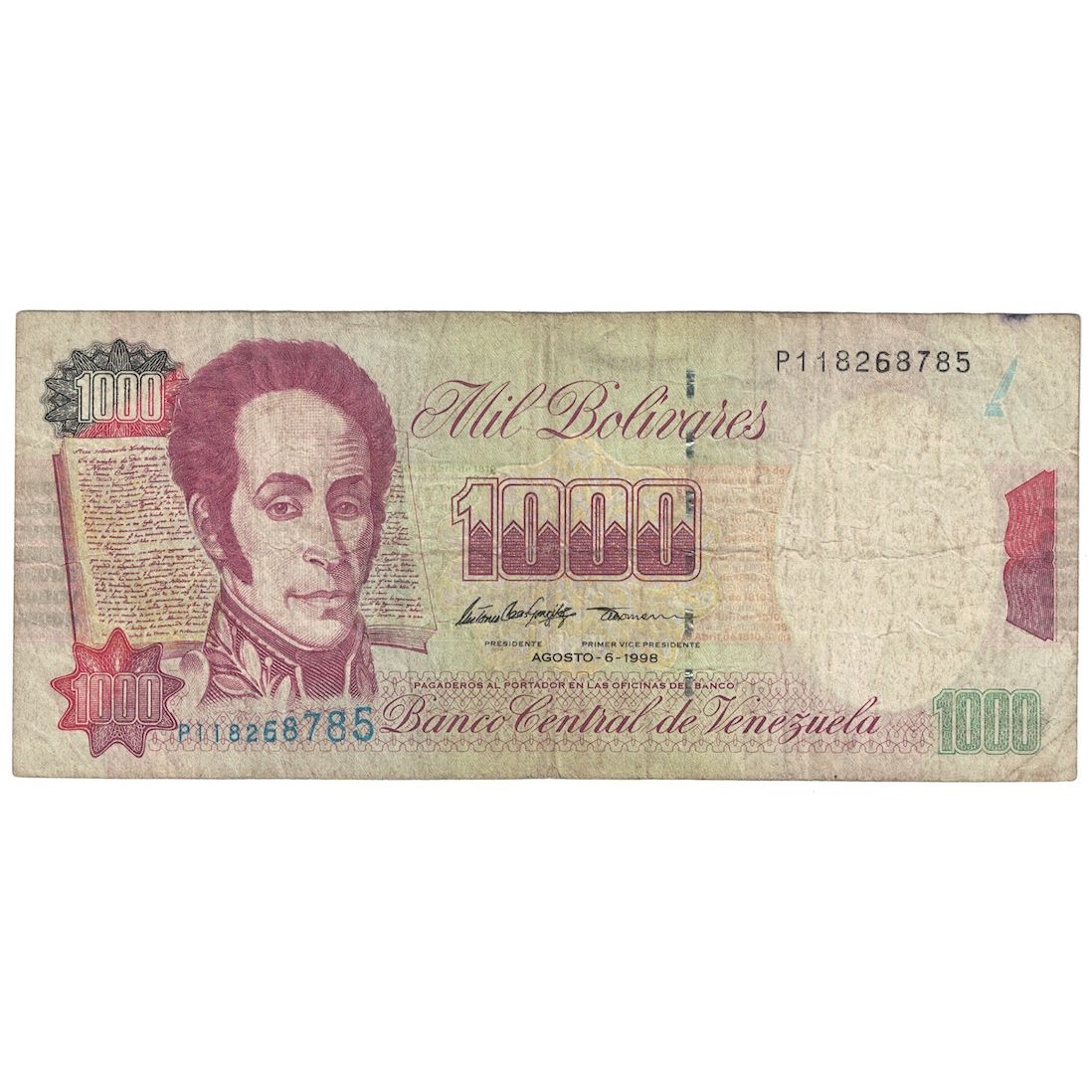 Banknote, Venezuela, 1000 Bolivares, 1998, 1998-08-06, KM:76d, F(12-15)