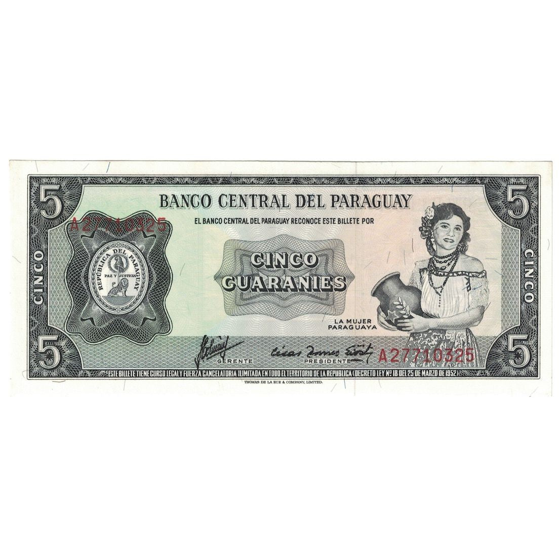 Billete, 5 Guaranies, ND(08/1963- ), Paraguay, KM:195b, UNC
