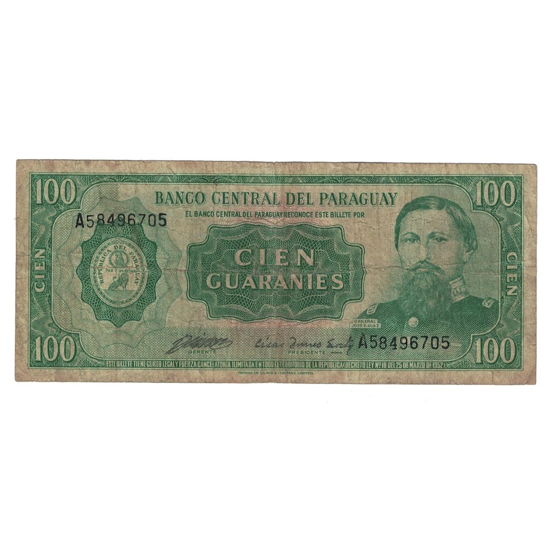 Geldschein, Paraguay, 100 Guaranies, 1982, KM:205, SGE