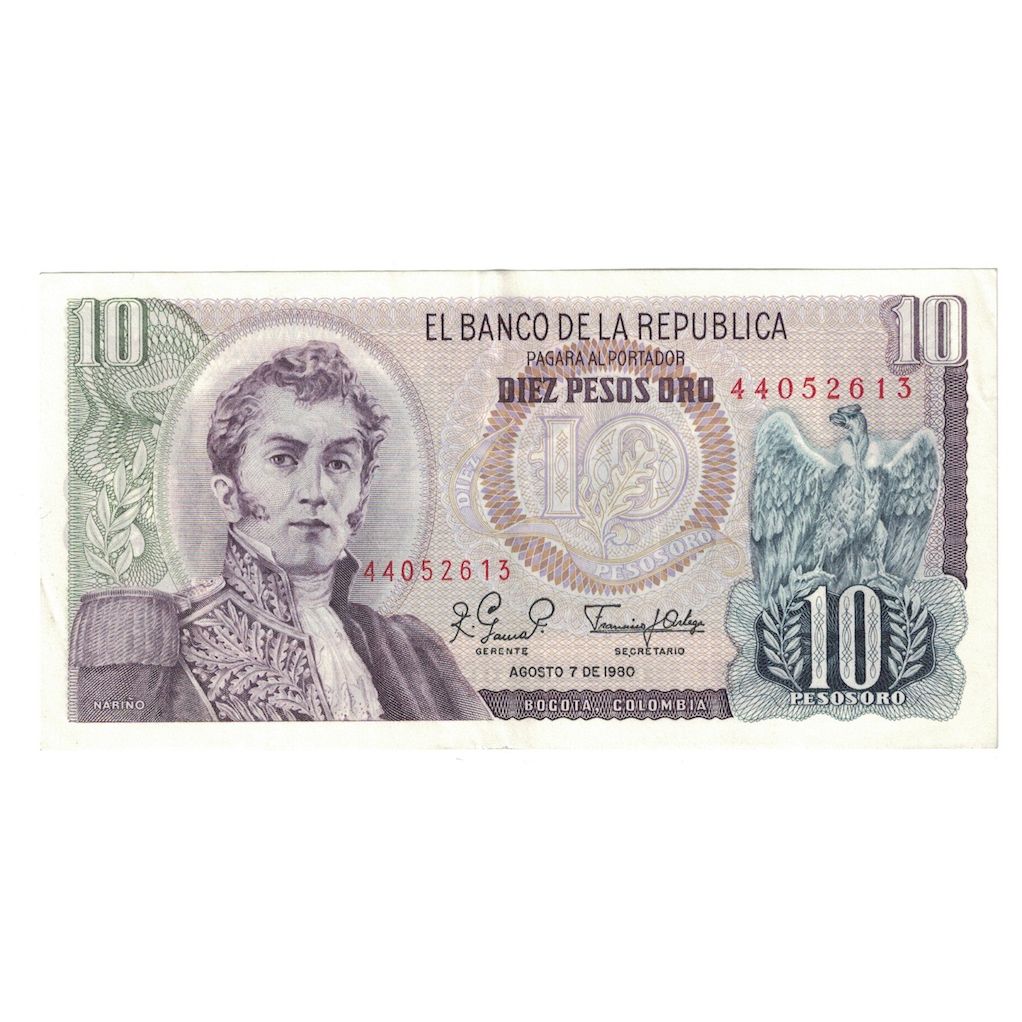 Banknote, Colombia, 10 Pesos Oro, 1980, 1980-08-07, KM:407f, UNC(64)
