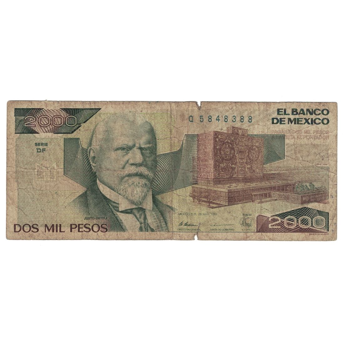 Billet, Mexique, 2000 Pesos, 1989, 1989-03-28, KM:86c, B