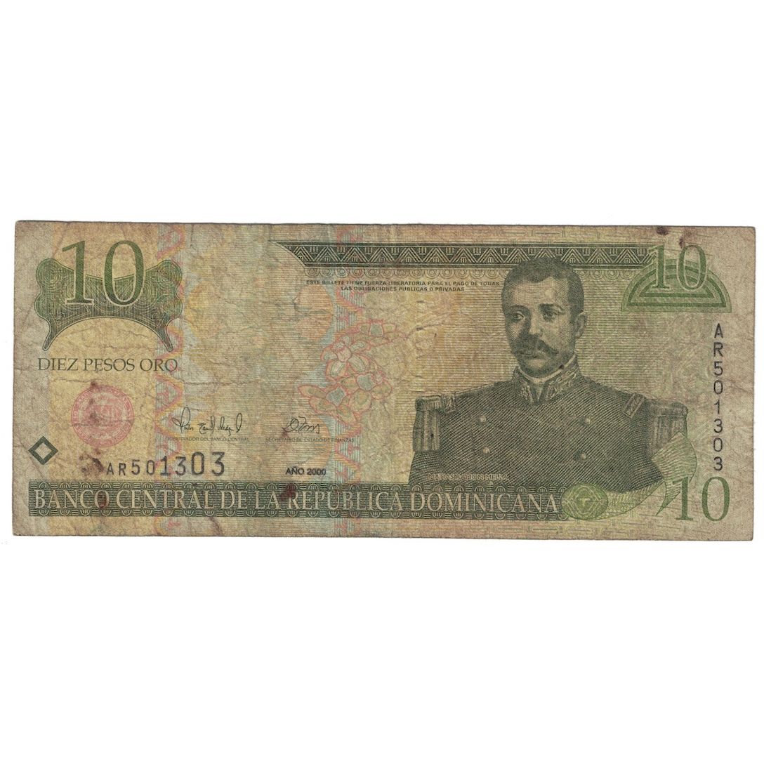 Banknot, Republika Dominikany, 10 Pesos Oro, 2000, KM:165a, F(12-15)