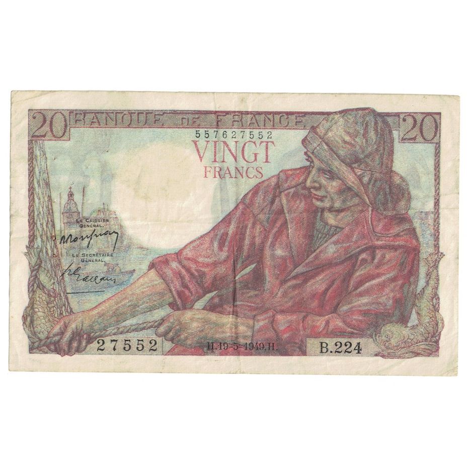 France, 20 Francs, Pêcheur, 1949, 1949-05-19, TB+, Fayette:13.15, KM:100c