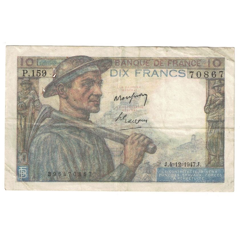 França, 10 Francs, Mineur, 1947, 1947-12-04, VF(30-35), Fayette:8.19, KM:99f