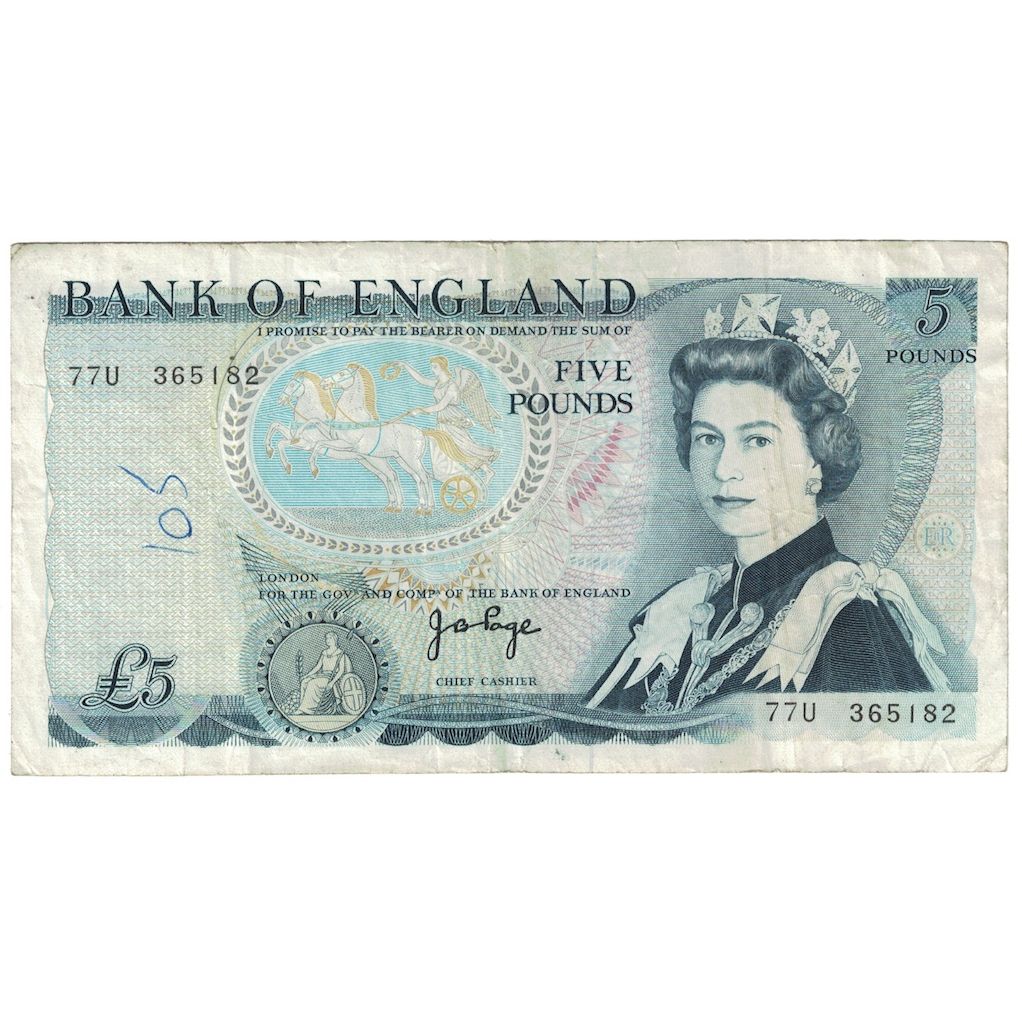 Banconote, Gran Bretagna, 5 Pounds, Undated (1971-91), KM:378a, MB