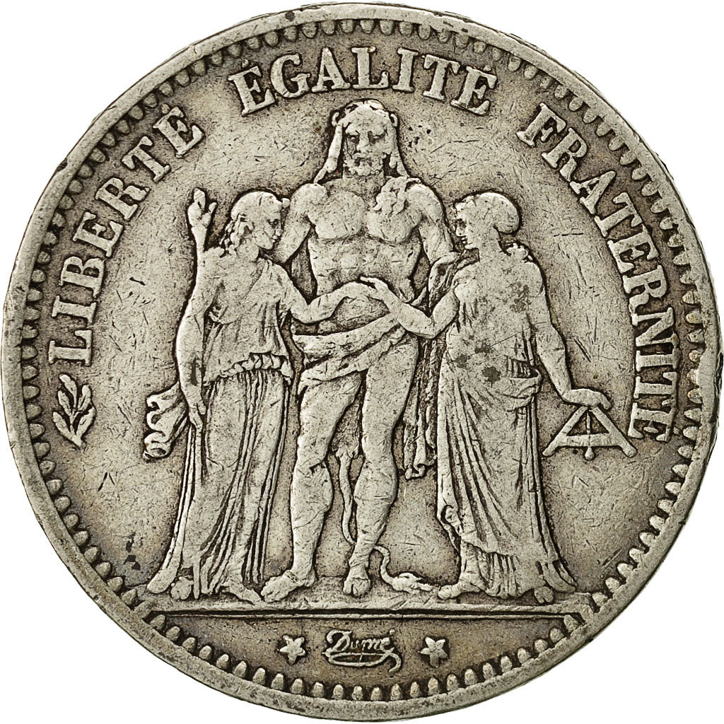 Moneta, Francia, Hercule, 5 Francs, 1875, Bordeaux, MB+, Argento, KM:820.2