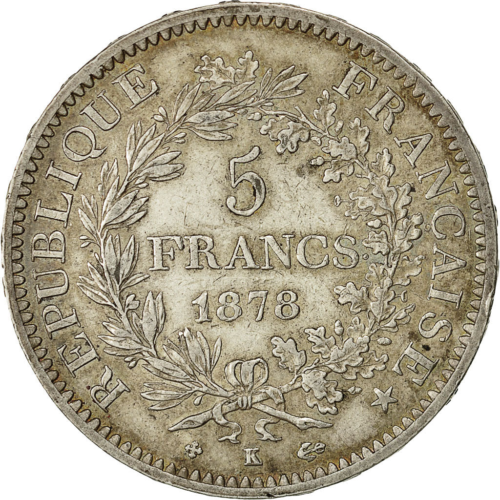 Coin, France, Hercule, 5 Francs, 1878, Bordeaux, AU(50-53), Silver, KM:820.2