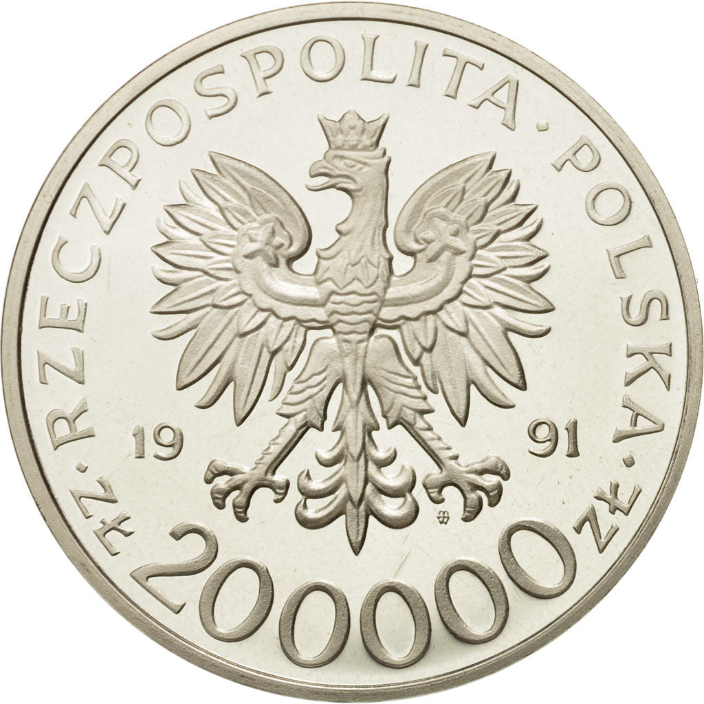 Coin, Poland, 200000 Zlotych, 1991, Warsaw, MS(63), Silver, KM:251