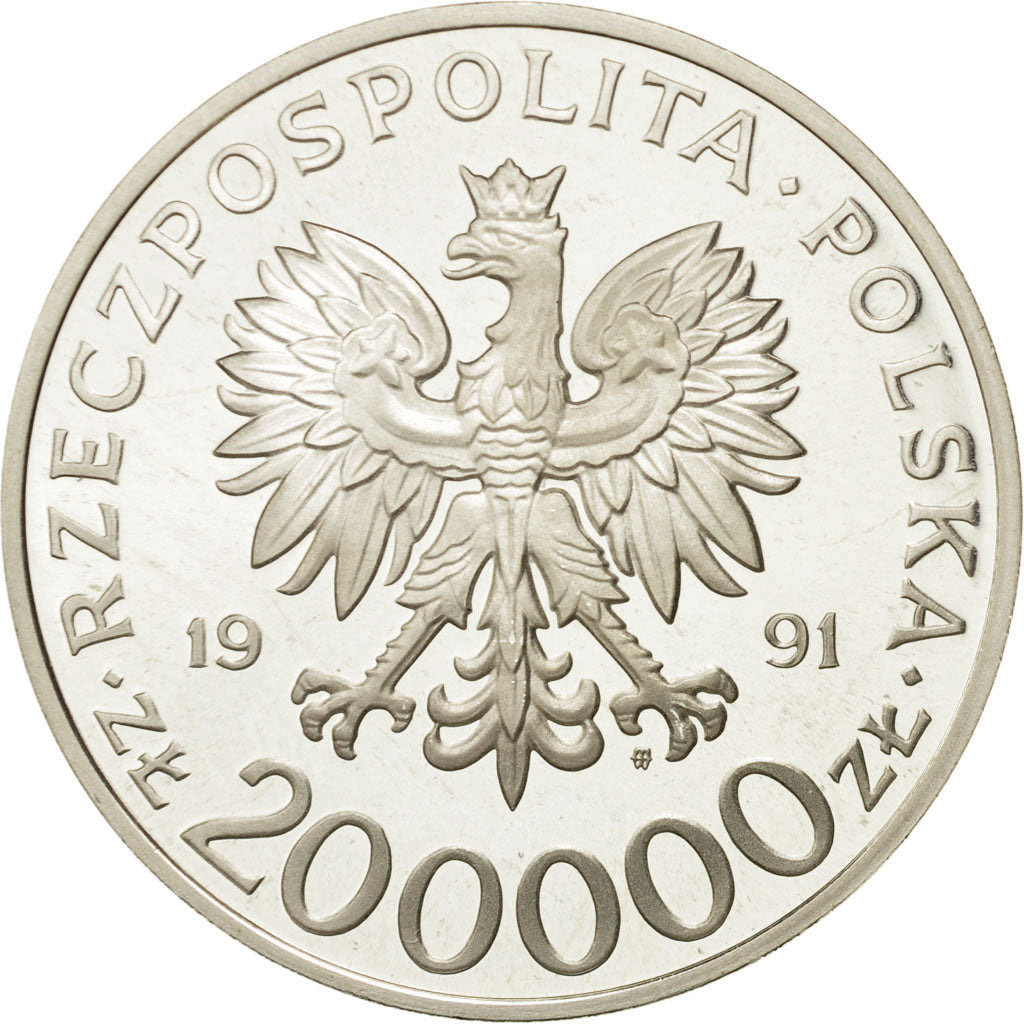 Coin, Poland, 200000 Zlotych, 1991, Warsaw, MS(63), Silver, KM:252