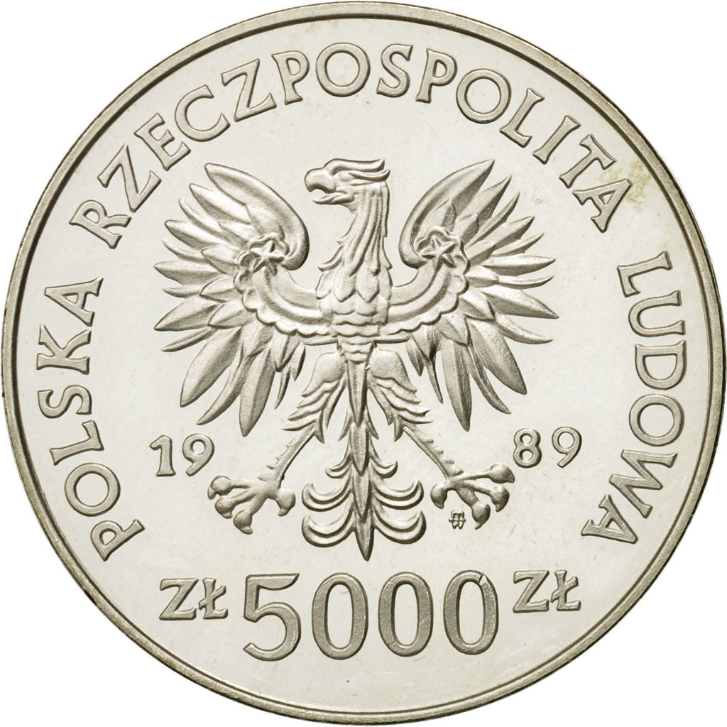 Moneta, Polonia, 5000 Zlotych, 1989, Warsaw, SPL, Argento, KM:192