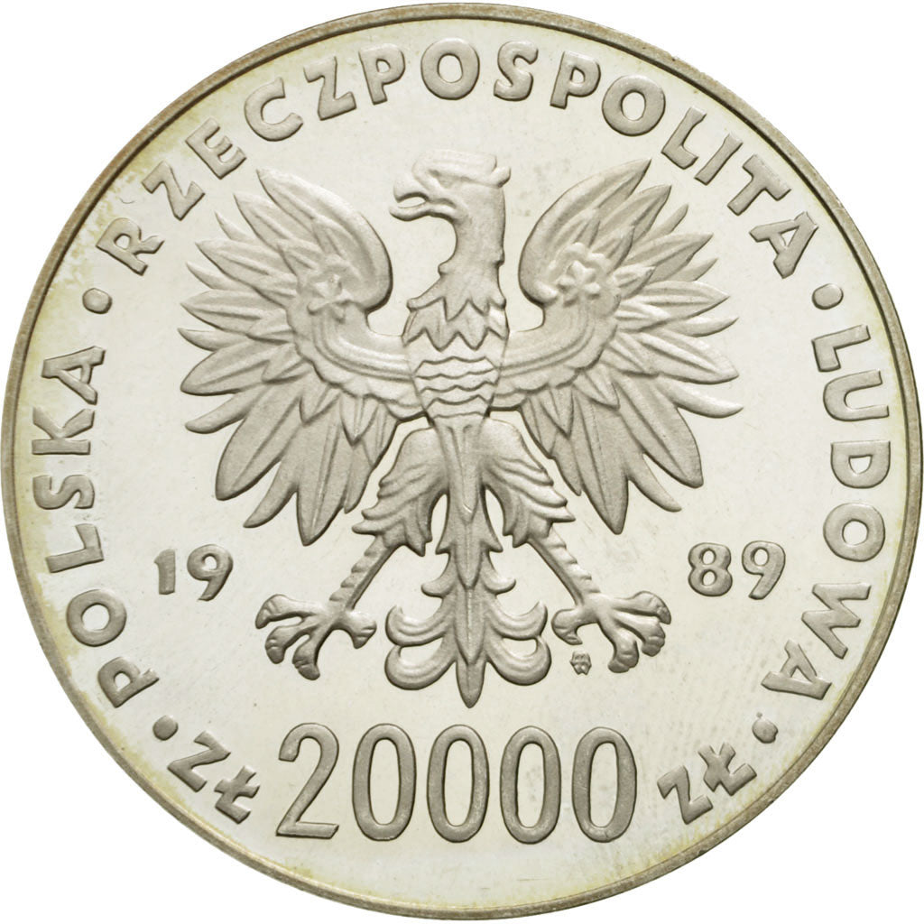 Coin, Poland, 20000 Zlotych, 1989, Warsaw, MS(63), Silver, KM:223