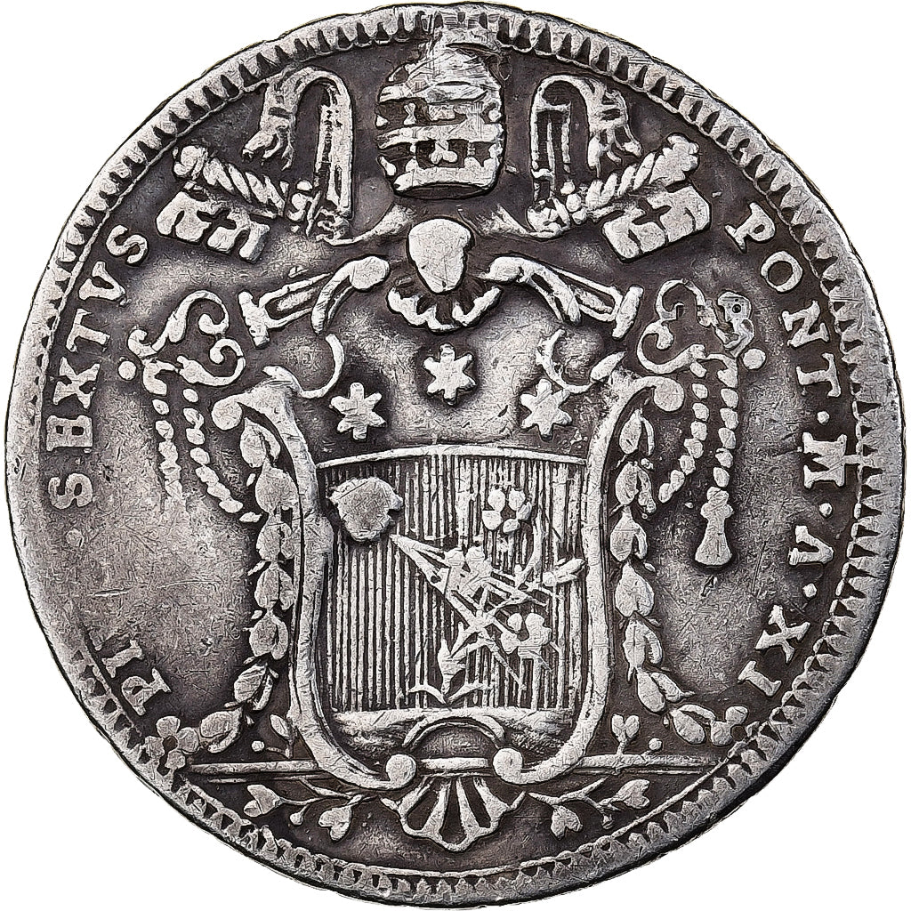 Papal States, Pius VI, Testone, 1785, Rome, Silver, EF(40-45), KM:1048