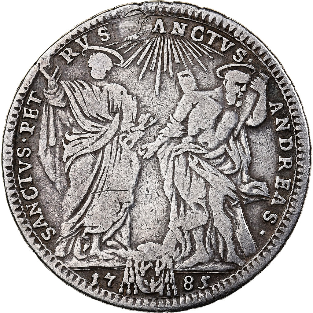 Papal States, Pius VI, Testone, 1785, Rome, Silver, EF(40-45), KM:1048