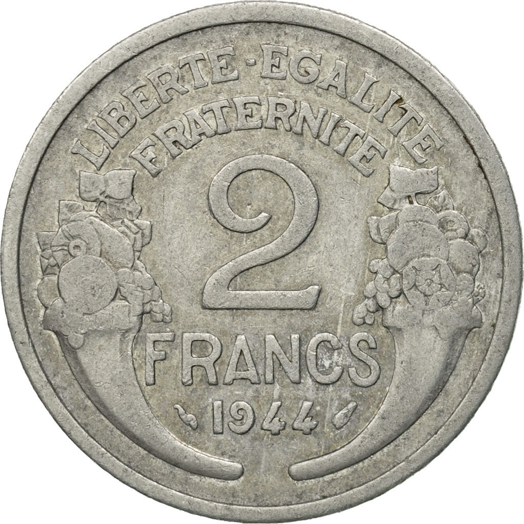 Münze, Frankreich, Morlon, 2 Francs, 1944, Paris, S, Aluminium, KM:886a.1