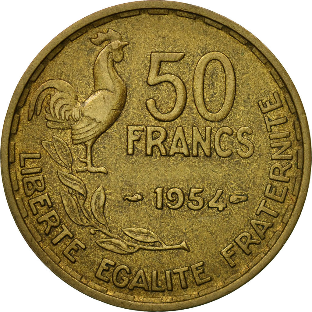 Moneta, Francja, Guiraud, 50 Francs, 1954, Paris, EF(40-45), Aluminium-Brąz
