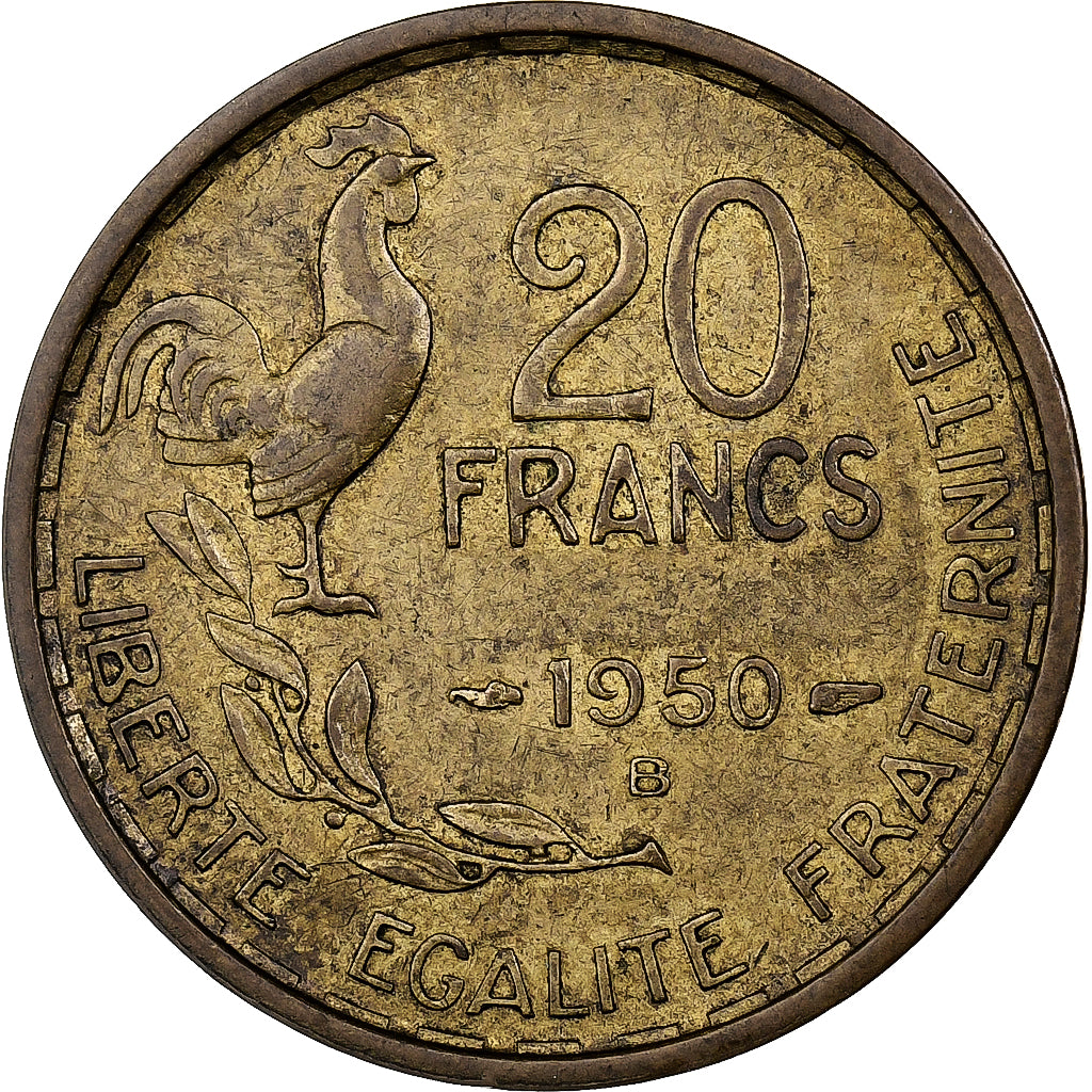 Frankreich, 20 Francs, Guiraud, 1950, Beaumont-Le-Roger, Cupro-Aluminium, SS