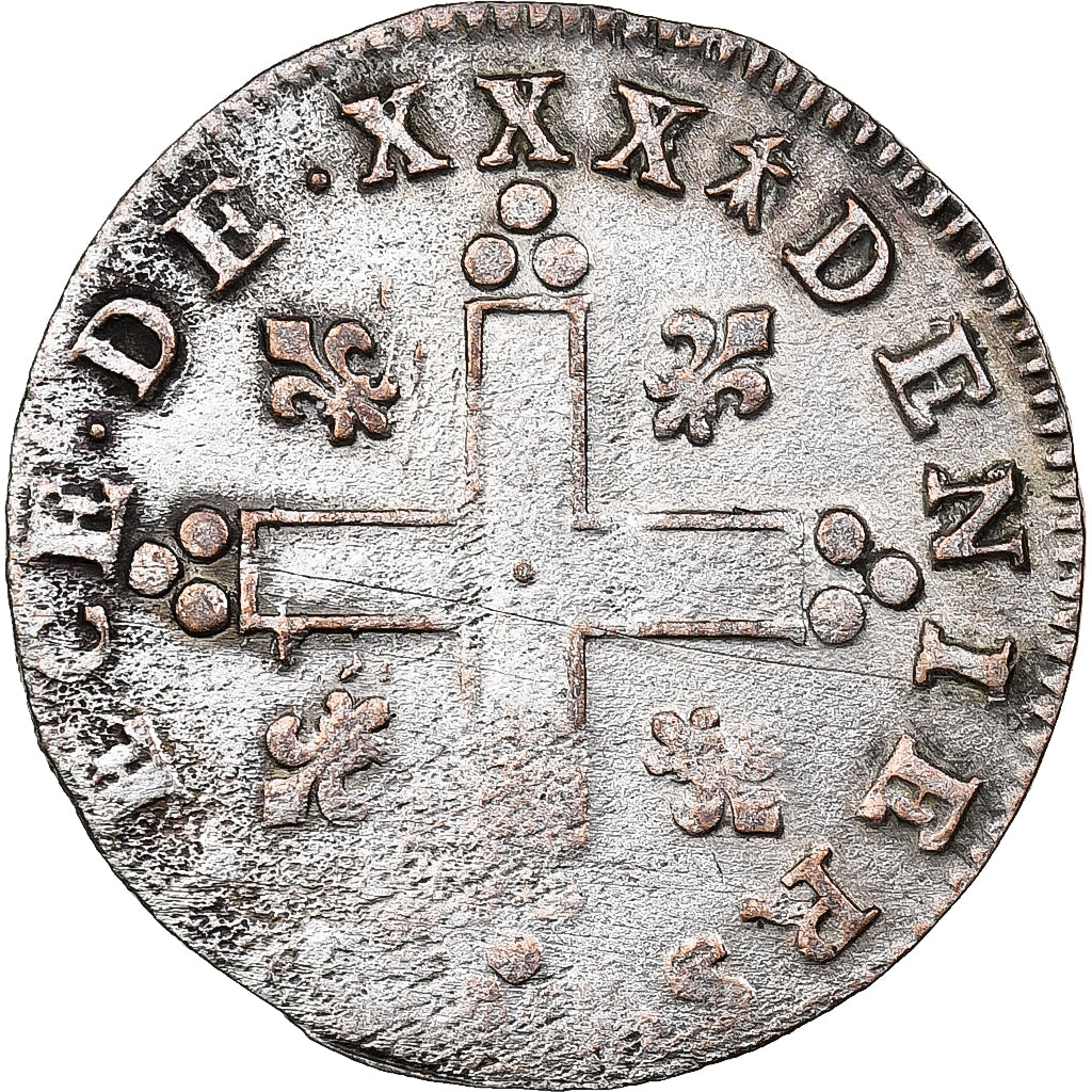 France, Louis XIV, 30 Deniers, 1709, Metz, Billon, TB+, Gadoury:102