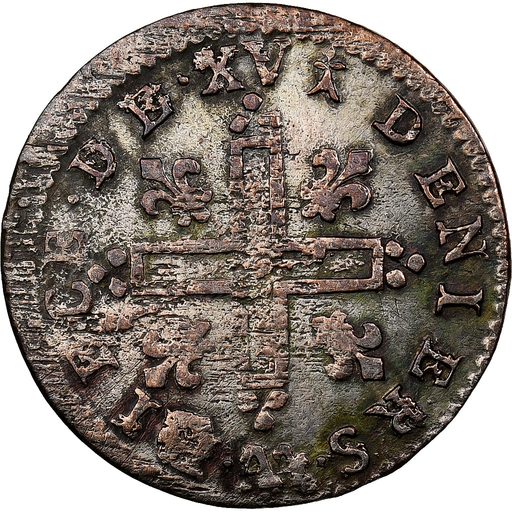 França, Louis XIV, 15 Deniers, 1713, Metz, Lingote, VF(30-35), Gadoury:95