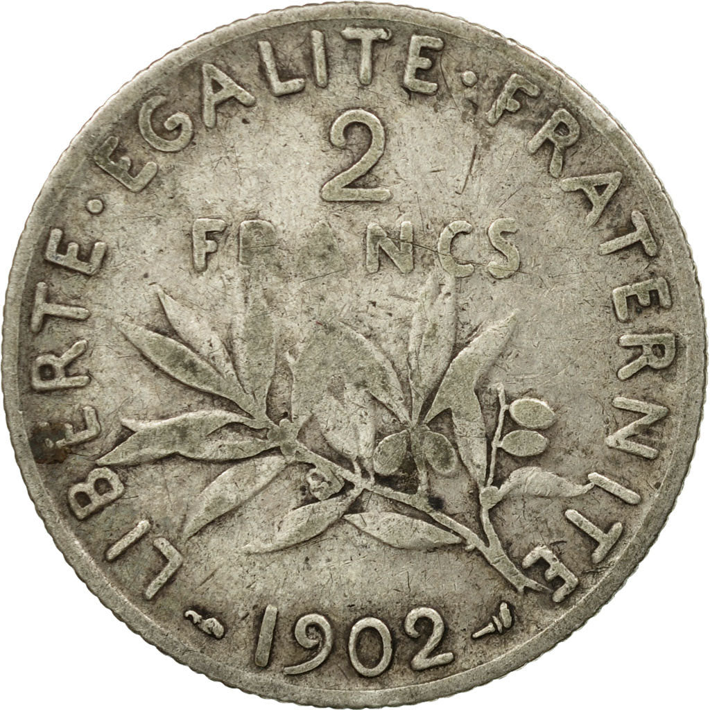 Coin, France, Semeuse, 2 Francs, 1902, Paris, VF(20-25), Silver, KM:845.1