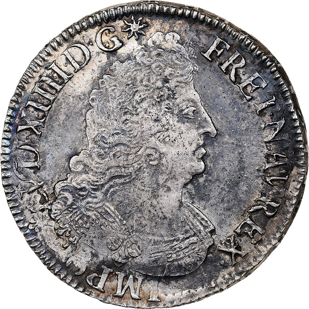 France, Louis XIV, 1/2 Ecu aux palmes, 1697, Rouen, reformed, Silver, VF(30-35)