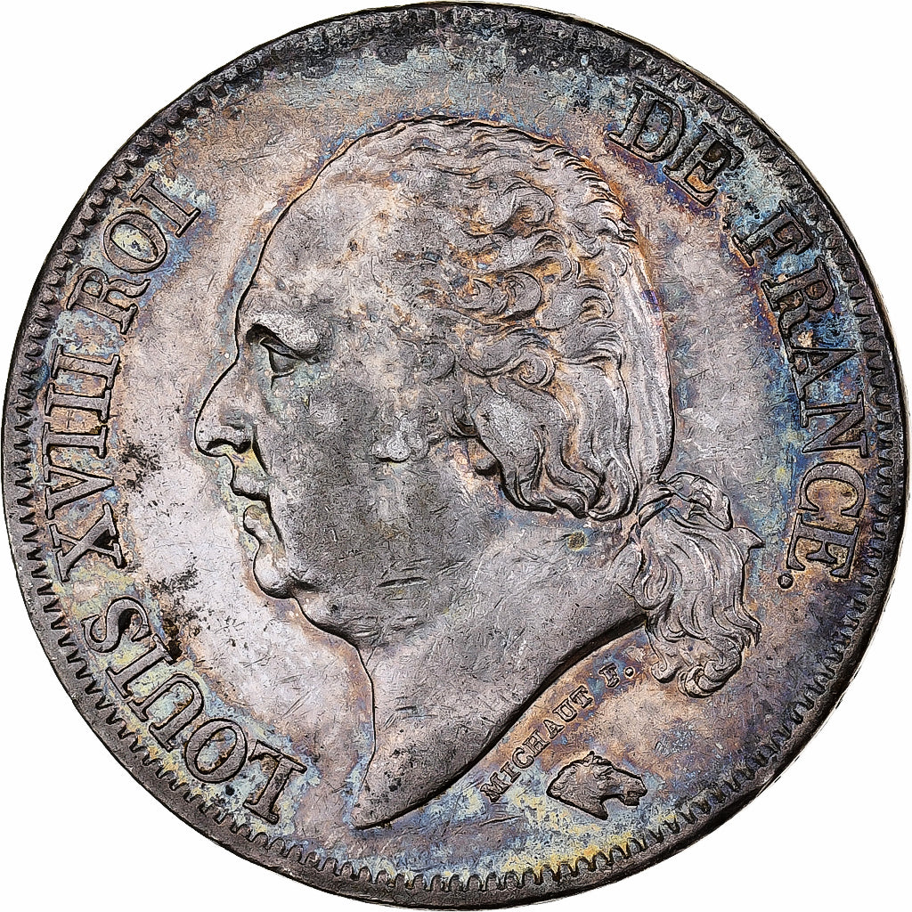 Frankreich, Louis XVIII, 5 Francs, 1823, Paris, Silber, SS+, Gadoury:614