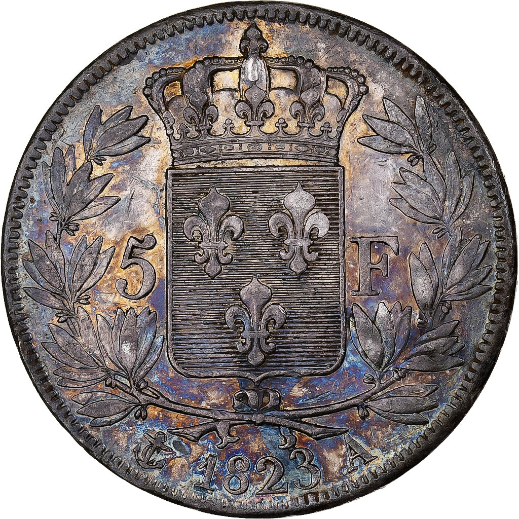 Frankreich, Louis XVIII, 5 Francs, 1823, Paris, Silber, SS+, Gadoury:614