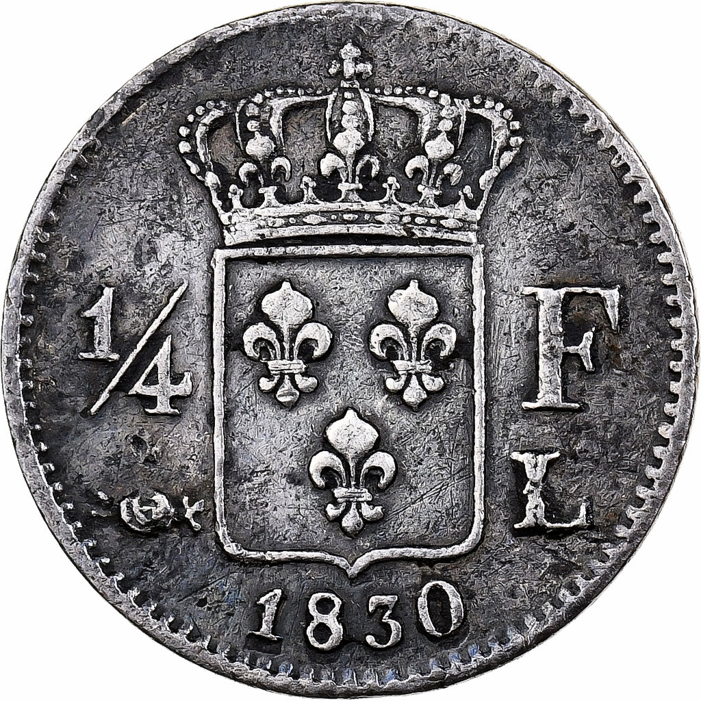 Francja, Charles X, 1/4 Franc, 1830, Bayonne, Srebro, VF(30-35), Gadoury:353