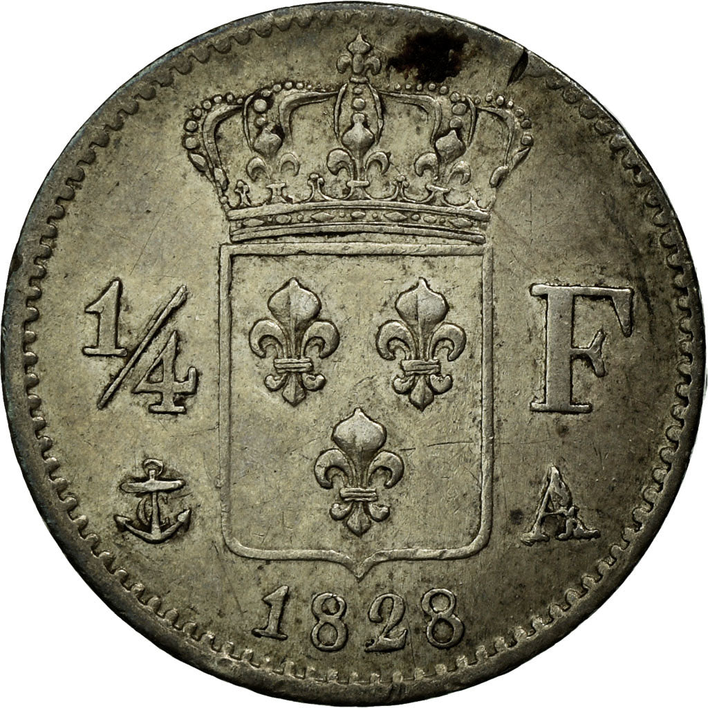 Moneta, Francia, Charles X, 1/4 Franc, 1828, Paris, BB+, Argento, KM:722.1