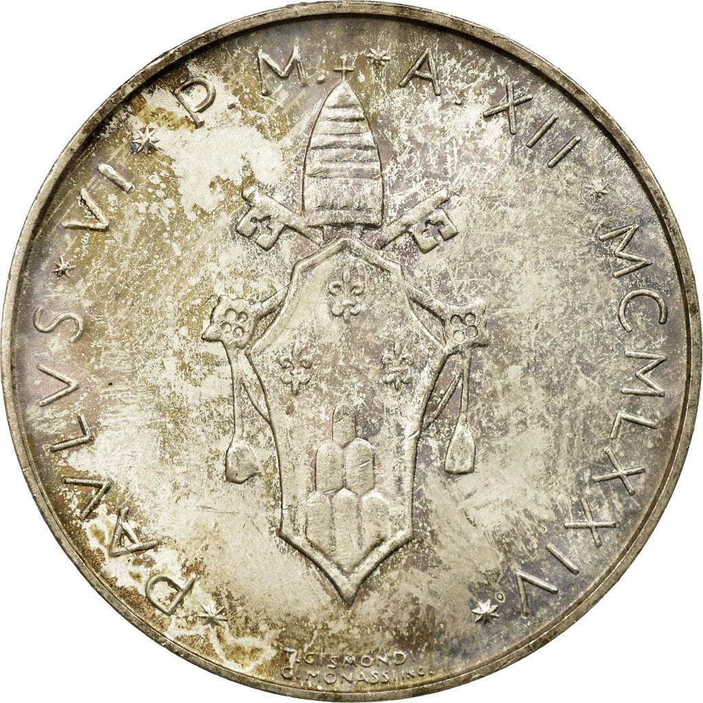 Coin, VATICAN CITY, Paul VI, 500 Lire, 1974, Roma, MS(63), Silver, KM:123