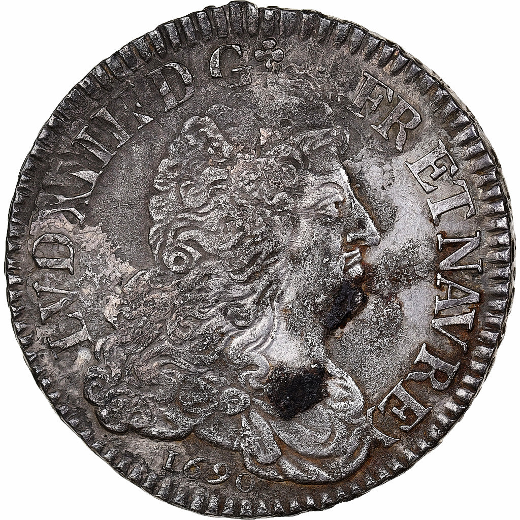 França, Louis XIV, 1/2 Écu aux 8 L, 1690, Reims, Prata, EF(40-45), Gadoury:184