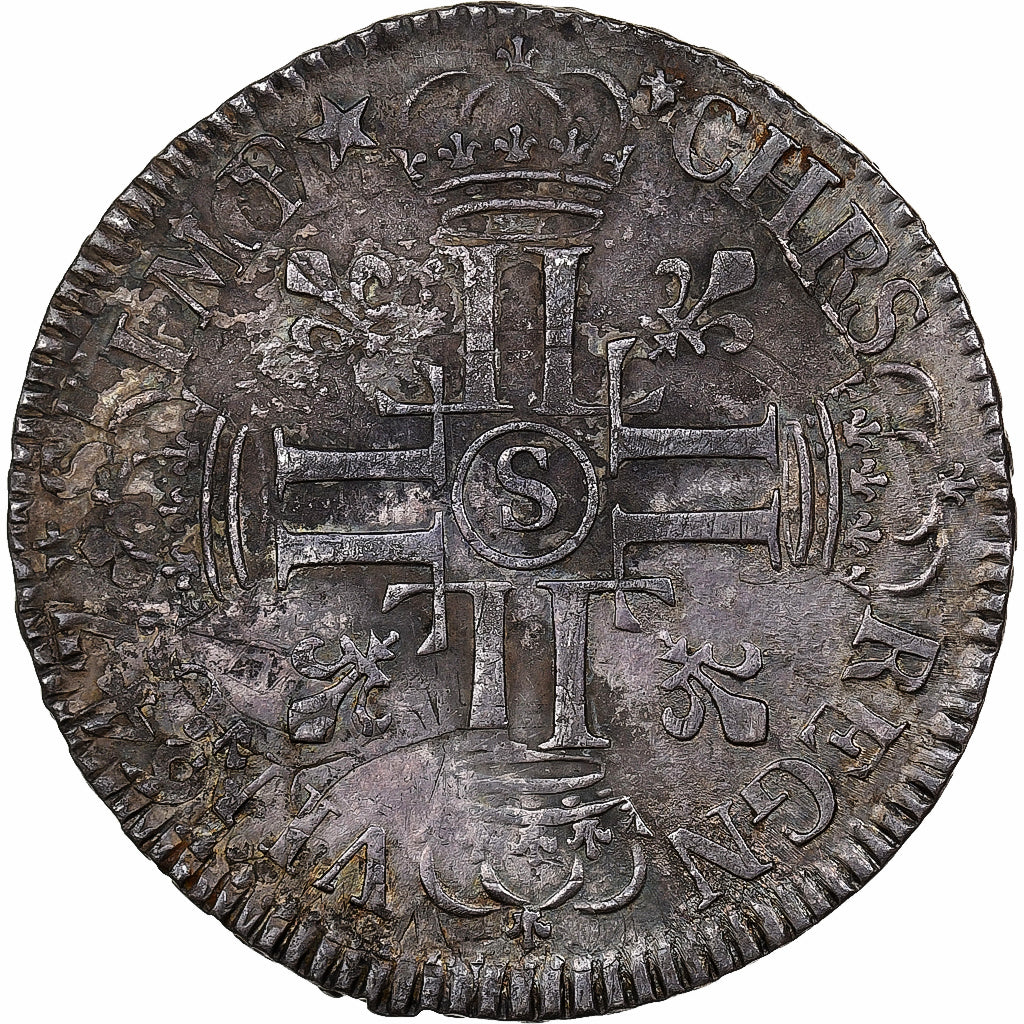 França, Louis XIV, 1/2 Écu aux 8 L, 1690, Reims, Prata, EF(40-45), Gadoury:184