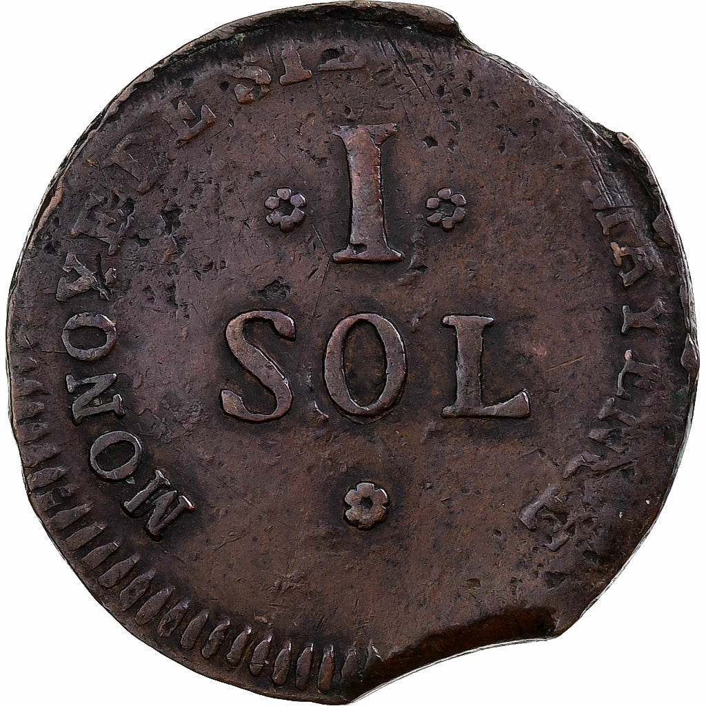 France, 1 Sol, Siège de Mayence, 1793 / An 2, Mayence, Copper, EF(40-45)