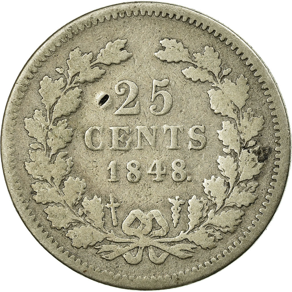 Monnaie, Pays-Bas, William II, 25 Cents, 1848, TB, Argent, KM:76